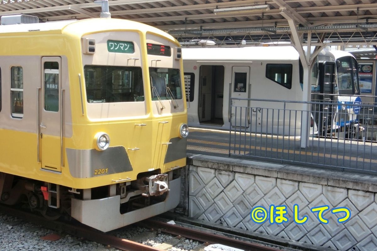 Izu Hakone 1300 Series Seibu revival livery, JR East E257 2000 Series Odoriko triple side by side at Shuzenji Station
