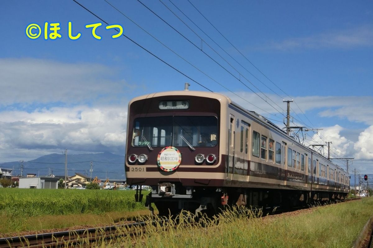 Izu Hakone 3000 Series retro livery in autumn rice fields between Kibara and Nirayama