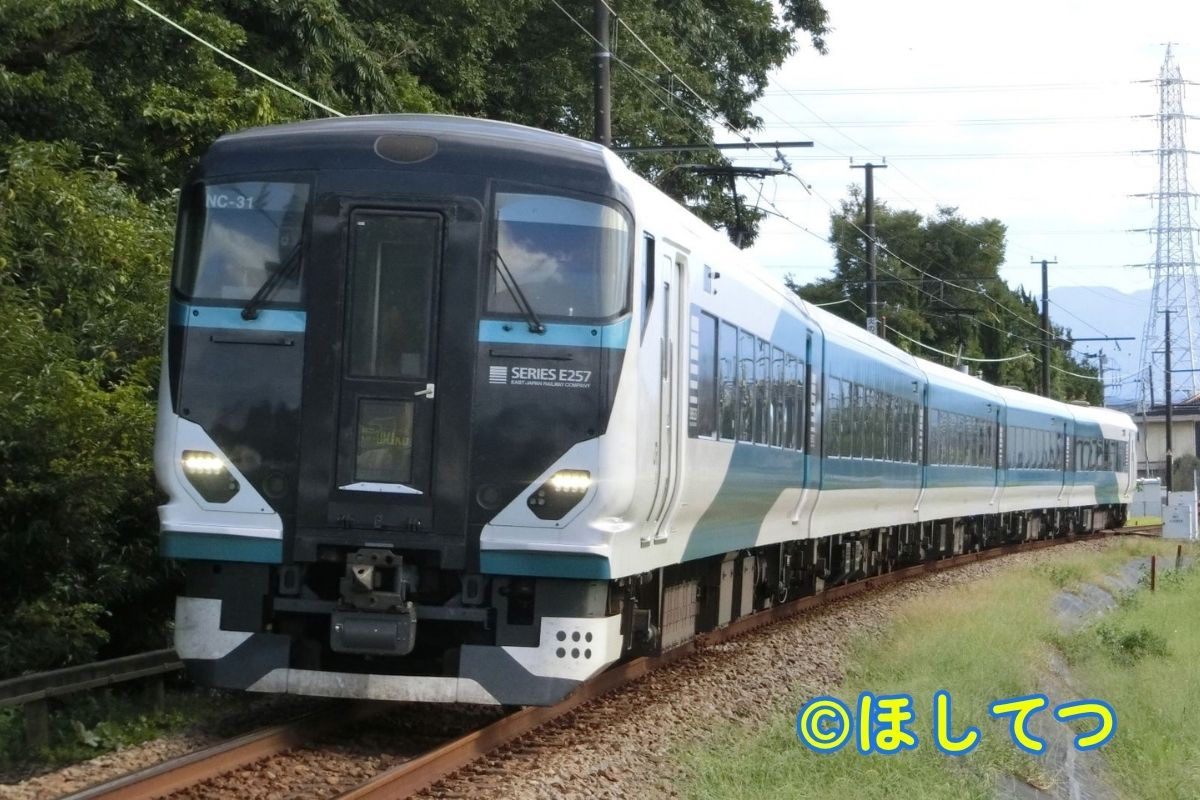 JR East E257 Series Odoriko on the Daiba curve between Mishima Futsukamachi