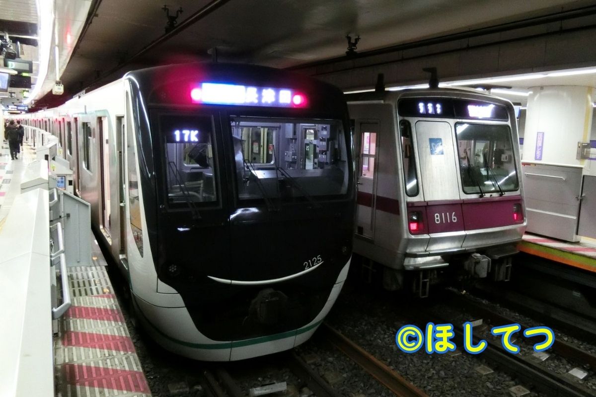 東京メトロ８０００系と東急２０２０系の並びin押上駅
